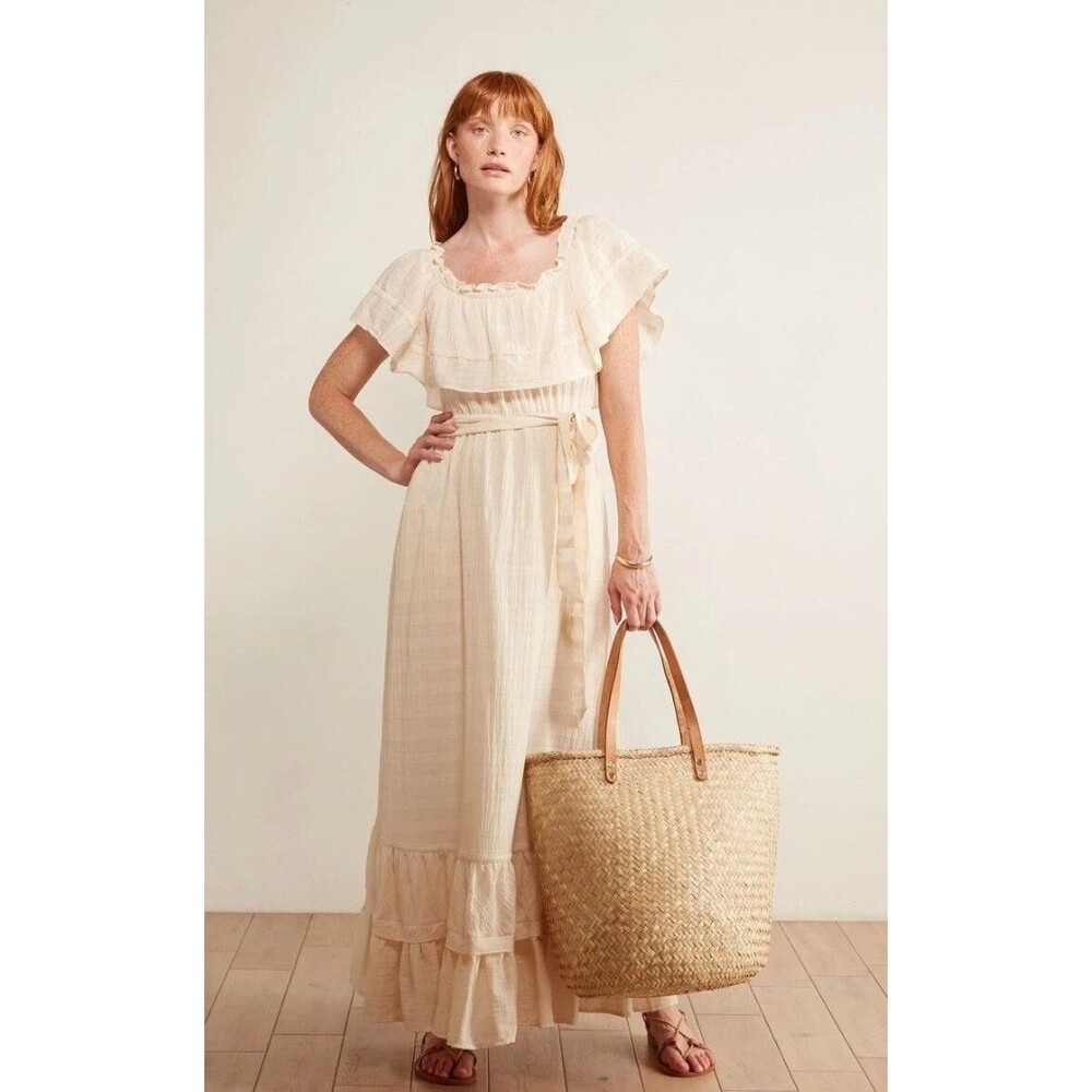 Anthropologie Jayda Ruffled Maxi Dress x The Odells Size M Ivory (A10)